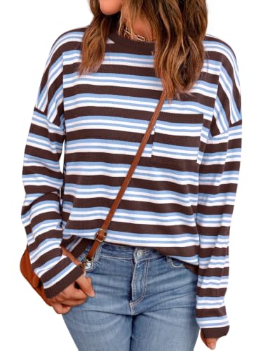 Image of LILLUSORY Womens Striped Lightweight Sweaters 2026 Fall Fashion Outfits | Ladies Trendy Long Sleeve Tops, Work Shirts, Cozy Knit, Office Crewneck Pullover, Cute Teacher Clothing, Old Money Clothes