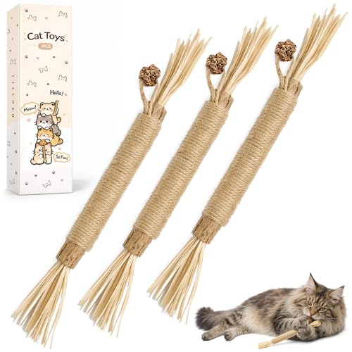 YISCOKO 3PCS Cat Silvervine Chew Sticks Cat Teeth Nip Cleaning Catnip toysToys for Indoor Cats Kitten Teething and Stress Christmas and birthday gifts for your pet