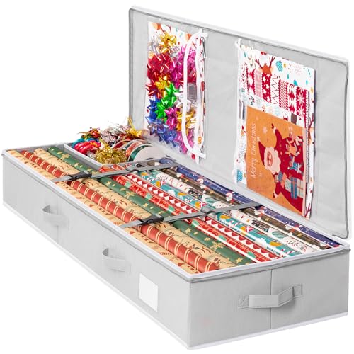 Criusia Gift Wrapping Paper Organizer Storage, Durable Underbed Storage Container Fits 24 Rolls,...