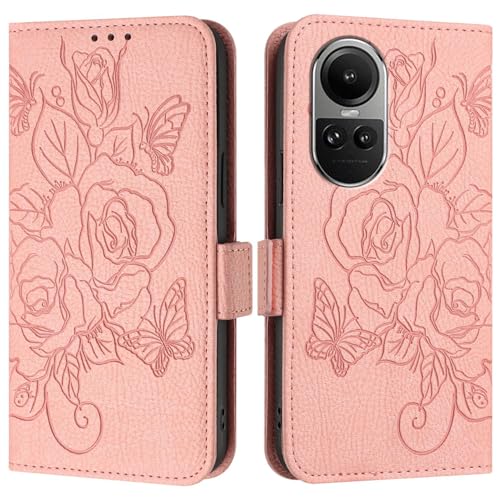 Étui OPPO Reno 10 antichoc rose anti-chute avec compartiment carte et dragonne de sécurité