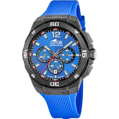LOTUS Montre Homme Analogique Caoutchouc Bleu - Mouvement Quartz - Chronographe - Calendrier - Verre Minéral Résistant - Étanche 10 ATM - 18975/1 Chrono