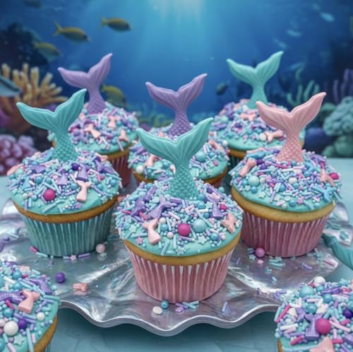 Image of Manvscakes Sprinkles- Edible Cake and Cupcake Sprinkles with Assorted Shapes and Sizes for Parties, Blue pink and purple Mix for Cookies, Ice Cream, Cake and Cupcake Decorating, 4 oz (Mermaid)