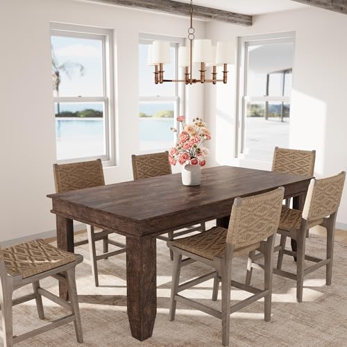 Image of GarveeHome Farmhouse Dining Table for 6-8 People, 71 in Long Kitchen Tables with Wooden Sturdy Frame, 6 ft Large Rectangular Dinner Table for Dining Room, Kitchen, Dark Walnut, 71 inch Non-extendable