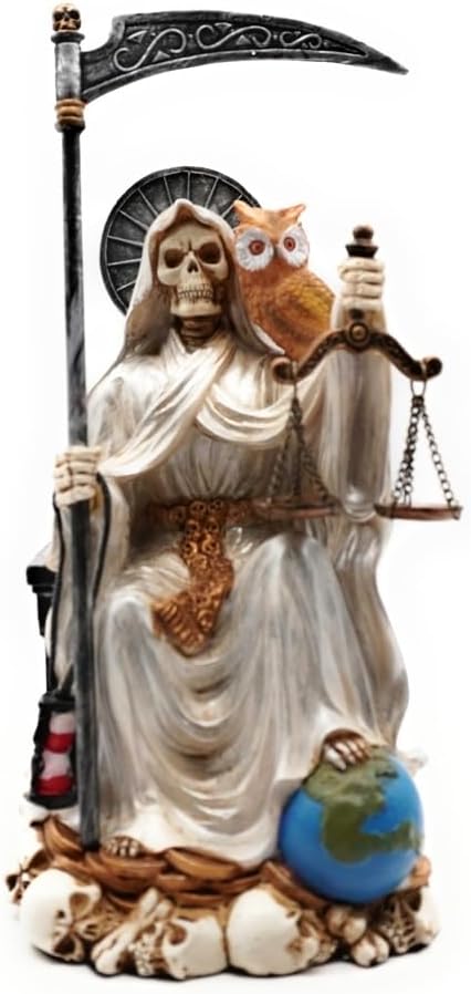 RUSTIX Santa Muerte Statue, La Santa Muerte Figurine, Saint of Holy Death, Sacred Symbol of Protection and Spirituality, Seated Religious Decor, Muerte de la Muerte Altar Piece (Silver)