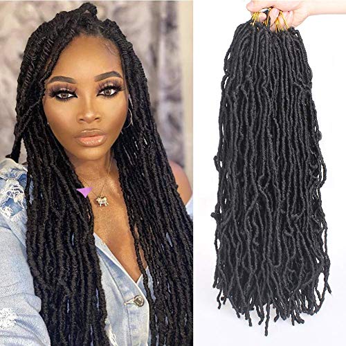 Xtrend 7 Packs 24 Pouces Noir Nu Faux Locs Crochet Tresses Cheveux Synthétiques Pré Boucles Doux Dreadlocks Tressage Cheveux Déesse Faux Locs Bouclés...