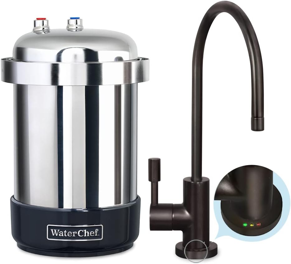 WaterChef U9000 Premium Under-Sink Water Filtration System w/Intelligent Monitor & Designer Series Faucet (Oil Rubbed Bronze), NSF/ANSI Certified for 78 Contaminants, 1,000 Gal, Stainless, Made in USA