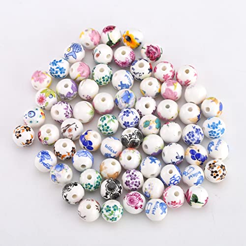 HERZWILD 100pcs Ceramic Beads Colourful Beads Threading for DIY Jewellery Arts Crafts Necklace Bangle (12 mm)