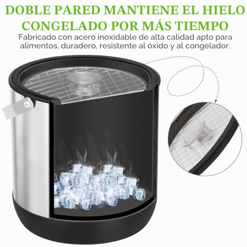 Cubitera aislada de doble pared en acero inoxidable de 6,8 L con tapa 7
