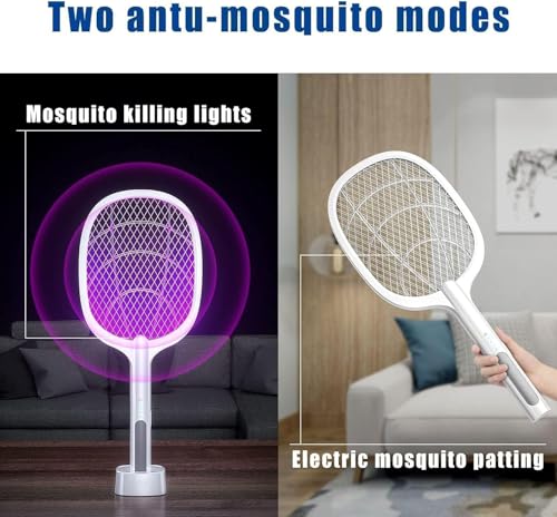 Image of Dialust 2-in-1 Rechargeable Mosquito Killer Racket with UV Light Lamp, Bug Zapper with Base Stand, 3200V High-Voltage Grid for Indoor & Outdoor Use (Mosquito Killer Racket)