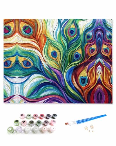 VamJump 数字油絵 手塗り 油絵 孔雀の羽 色鮮やか 抽象 テクスチャ 芸術 抽象 DIY絵 初心者 時間をつぶす 壁飾り アートクラフト 絵画手芸キッ 絵の具をつける 塗りつぶし掛け 30x40cm
