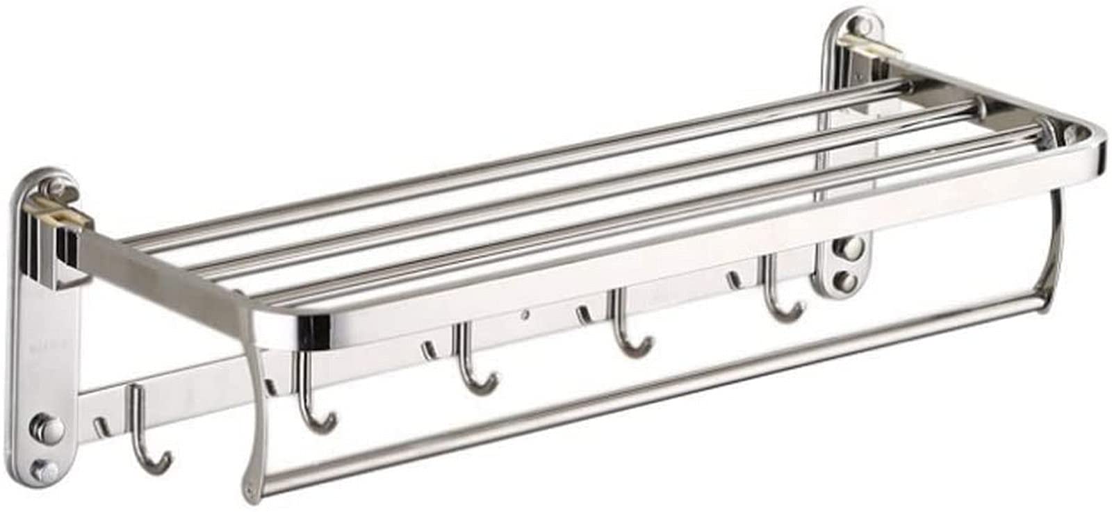 GONMDOPY Towel Rail,Bathroom Shelf Wall Mounted Towel Rack Stainless Steel Hanger Rack Storage Bathroom Hotel Shelves Foldable with Towel Rod Hooks