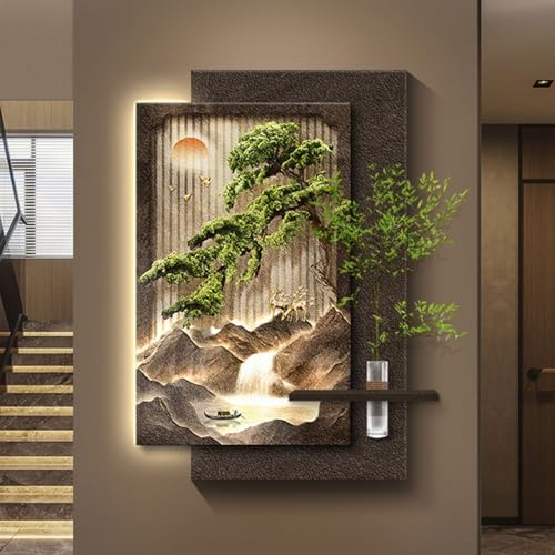 Tableau Mural LED 3D pour salon moderne avec montagne et vase
