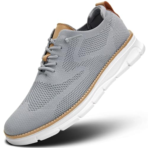 Image of Mens Casual Dress Shoes Fashion Mesh Oxfords Business Walking Work Sneakers Comfortable Lightweight Soft Sole Grey
