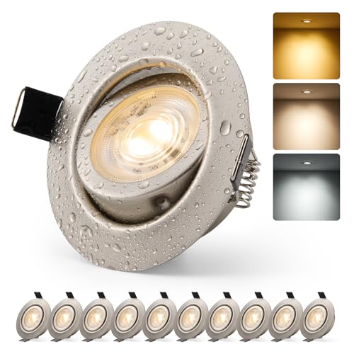 HOMEOW Ojos de Buey Led para Techo Focos Led Empotrable Techo Regulables Baño 6W Níquel, Downlight LED 230V Corte Φ68mm - 80mm IP44 para Cocina Luz Calida Neutra Frío, 10 Pack