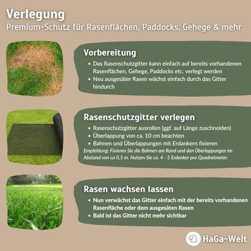 HaGa Rasenschutzgitter 2m Breite (Meterware) aus Kunststoff - Robustes befahrbares Rasengitter für Garten und Rasenflächen