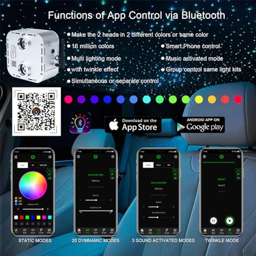 Image of AKEPO 32W Dual-Head Dual Color Twinkle Car Home Fiber Optic Light Engine, Twinkle + Same or Different Color+APP Control + Music Activated+28-Key Remote for Headliner Light Kit
