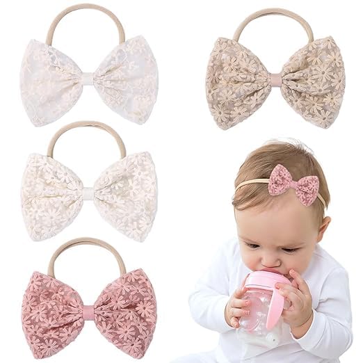 SMART VILLA TRADERS Baby Girl Headbands, Nylon Flower Hair Bands, Assorted Colours (2_Multi Bow, Bow Rubber)-picture-32