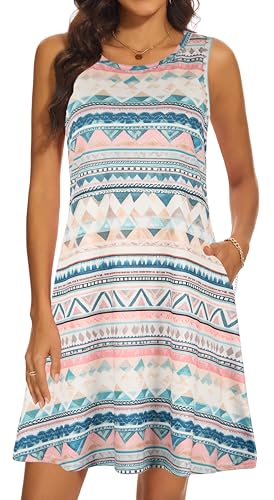 Image of Summer Dresses for Women 2026 Casual Sundresses Beach Cover Ups Sleeveless Tshirt Swing Dress with Pockets