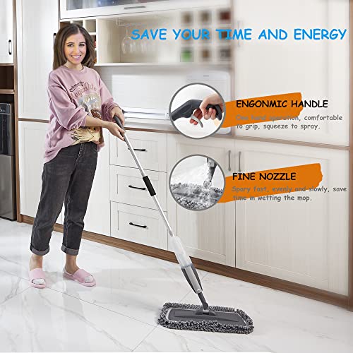 Image of Bellababy Spray Mop with 3 Reusable Microfiber Pads and 450ML Bottle - 360 Degree Spin Suitable for Hardwood, Marble, Tile (Grey)