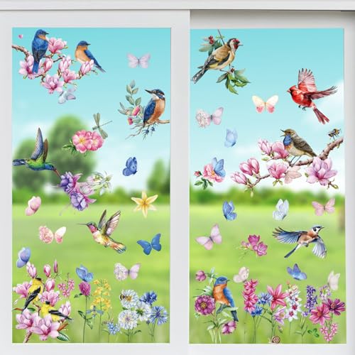 Konsait Fensterbilder Frühling, 90 PCS Blume Schmetterling Vogelschutz...