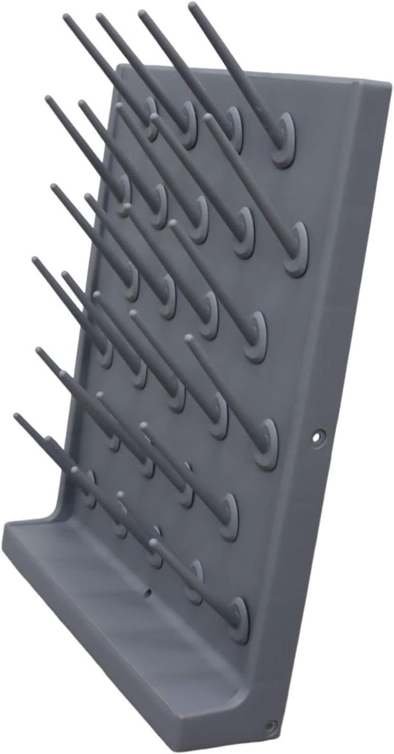 27 Pegs Lab Glass Drying Rack Wall-Mounted Laboratory Drying Rack One Side Detachable PP Construction Education & lab Cleaning Equipment Grey
