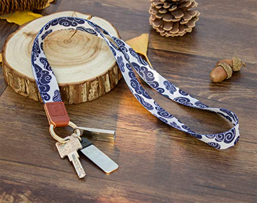 SENLLY Auspicious Cloud Neck Lanyard Premium Quality Wristlet Strap with Metal Ring and Genuine Leather, for Key Chain, Camera, Cell Mobile Phone, Charms, Lightweight Items etc - Thumbnail 2
