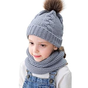 Mengqiy 2 stuks warme gebreide muts voor baby’s en peuters, beanie cap & nek, warmer, ronde sjaal voor meisjes en…