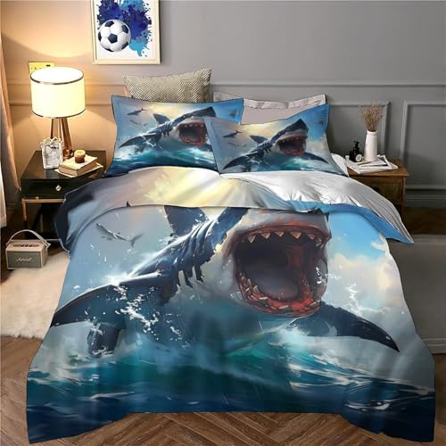 Housse couette requin blanc fermeture éclair pour lit simple ado