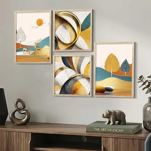 Image of kotart Aesthetic Modern Wall Decor Paintings with Frame for Home Decoration - Painting for Living Room Bedroom - Painting for Wall Decoration Set of 4 (Art 8, Big (13x17 or 13x13 inch))