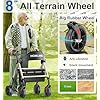 Walkers for Seniors with Seat, Foldable Rollator Walker, Reinforced Aluminum Frame, 8 Big Rubber Wheels for All Terrain, Height Adjustable Lightweight Rolling Walker, Light Gold