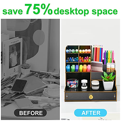 Marbrasse B16-GZ Upgraded Wooden Pencil Holder, Pen Organizer For Desk, Easy Assembly, Art Supply Organizer thumb #1