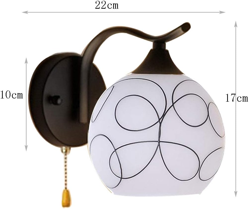 Pull Chain Wall Lamp Sconce E27,Metal Matte Glass Shade Pull Chain Light Fixtures (Color : Black)