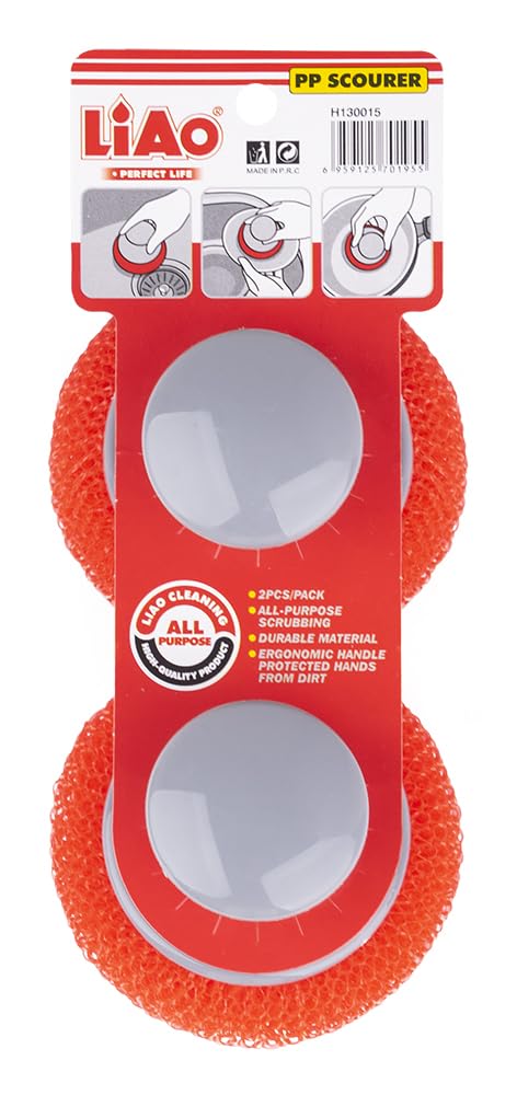 Liao PP Scourer 2 Pack – All-Purpose Durable Scrubbing Balls with Ergonomic Handle for Kitchen Cleaning, Dishwashing, Utensils, Pots & Pans – Non-Scratch Plastic Mesh Scrubber-image-49