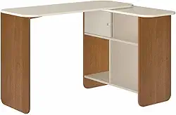 Escrivaninha em L, reta ou fechada Tampo com rotação 4 nichos NOMAD Cor Cinamomo/Off White - Artely