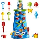 Water Table for Toddlers 1-3 Kids Ages 4-8, Double-Sided Waterfall Discovery Wall with Rich Activity Set, Summer Kids Outdoor Beach Sensory Sand Water Play Table Toys, Birthday Gifts for Boys & Girls
