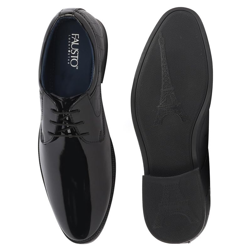 Image of FAUSTO Men's Patent Leather Party Formal Embossed Office Lace Up Derby Shoes|Classic Comfort Shoes