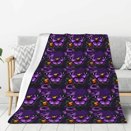 Couverture douce violette avec fleurs et papillons pour lit et canapé