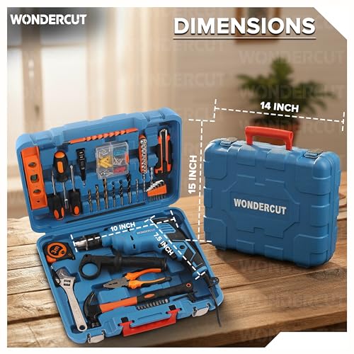 Image of WONDERCUT Professional-Impact Drill Tool Kit, 810W, 3000 RPM,13mm Chuck, Blue BMC Box WC-13DK-600 Power & Hand Tool Kit (160 Tools)