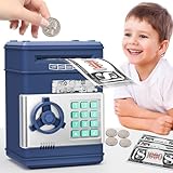 Piggy Bank Toys for Boys 6-8, Birthday Gifts for 6 7 8 10 11 12 Year Old Boys & Girls, Kids Safe Money Bank with Password, Educational Savings Toy for Kids Ages 5-12 (Navy)