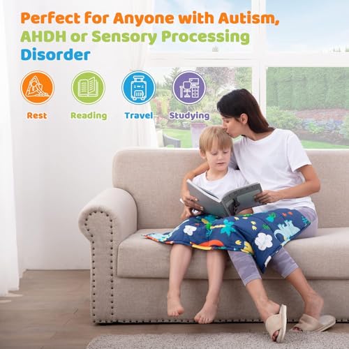 ROKDUK Weighted Lap Blanket for Adults Kids, Weighted Lap Pad for Dog Pet 17"x22" 2lbs Small Weighted Blanket for Sleeping Shoulder Back Relaxation Travel Office Blue Dinosaur - Image 5