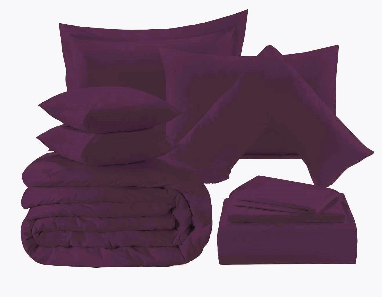 KARKARM Plain Dye Plum Bedding Set, Complete Bedding Collection, Plum Bed Linen Sets (Housewife Pillowcases 2 Pack)