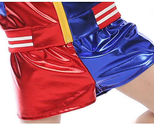 Aoibox Girls Joker Cosplay Costumes Set, Halloween Squad Costumes For Kids With Jacket Shorts T-Shirt Pu Leather Suit M #TOP3