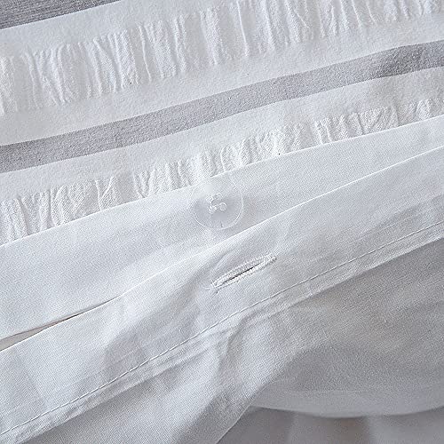 Merryfeel Seersucker Duvet Cover Set Queen Size, 100% Cotton Yarn Dyed Seersucker Stripe Duvet Cover With Pillowshams,3 Pieces Bedding Set - Full/Queen #TOP5