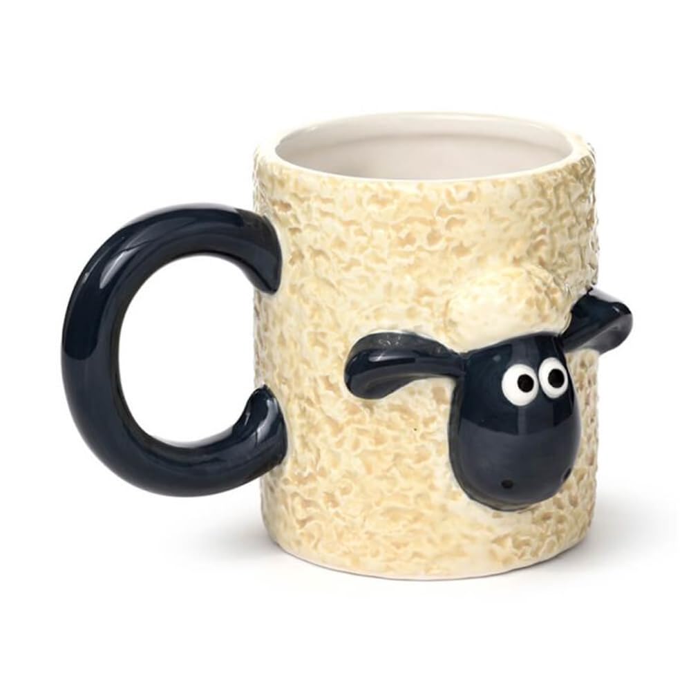 Puckator Shaun The Sheep Ceramic Shaped Mug - Funny Home Accessories - Cute Gifts for Girlfriend - Large Mugs for Men Women Hot Drinks - Cute Cups Presents - Secret Santa Gift - Cup Set