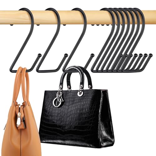 OMHOMETY 15 Pack Purse Hanger for Closet, Super Sturdy Purse Hooks, Hanging Backpack Bag Holder, Closet Organizers and Storage, Black