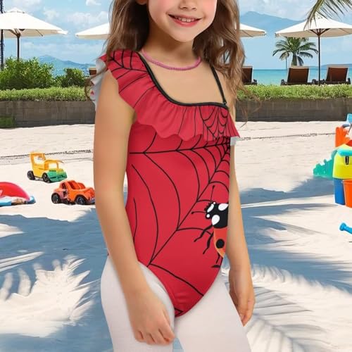 Image of Ladybug Swimsuits for Girls 5-14 One Piece Bathing Suit Kids One Ruffle Shoulder Beach Sport Swimwear