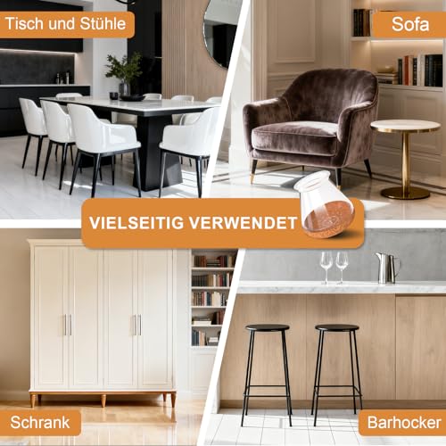 RUSIDO 24 Stuhlbeinkappen Transparent Silikon,filzgleiter für stühle,Rund Stuhlbeinschoner Schützen sie den Boden vor Kratzern,für gerade und schräge Stuhlbeine,Geringeres Rauschen (S Fit: 14-20mm)