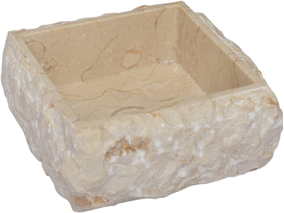 vidaXL Sink Home Indoor Bathroom Washroom Hardware Plumbing Fixture Interior Sink Wash Bowl Natural Stone Basin Vanity Vessel Cream Marble