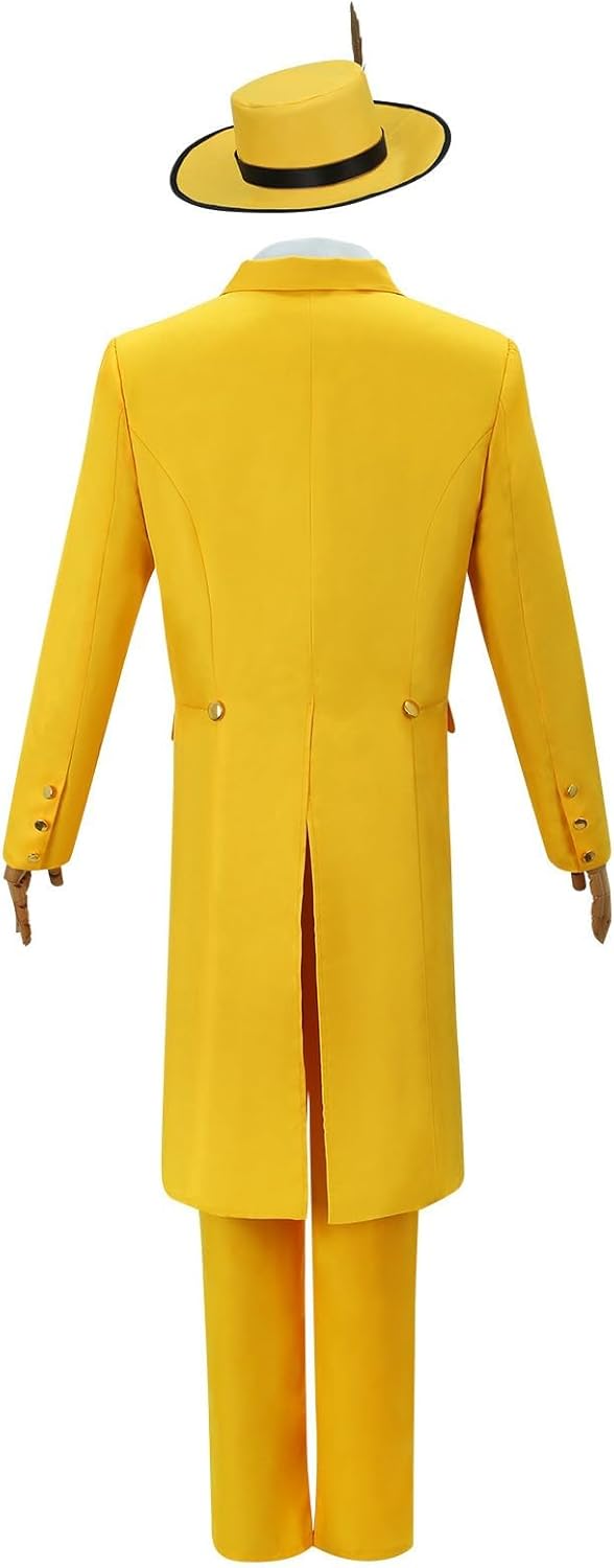 Jim Carrey Cosplay Shirt Pants Hat with Tie Yellow Uniform Jim Halloween Costume Jacket Coat for Adult Kids