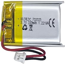 DC 3.7V 330mAh 702025 Rechargeable Lithium Polymer Battery, Suitable for DIY 3.7-5V Electronic Products with Built-in 2-Wire Battery Replacement and LED Lights